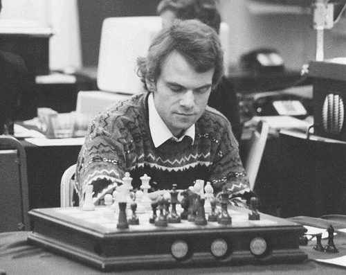 Lang playing Mephisto at the 20th ACM North American Computer Chess Championship in Reno, Nevada