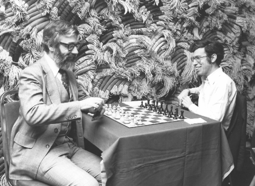 Cahlandar and Levy at the 10th ACM North American Computer Chess Championship in Detroit, Michigan