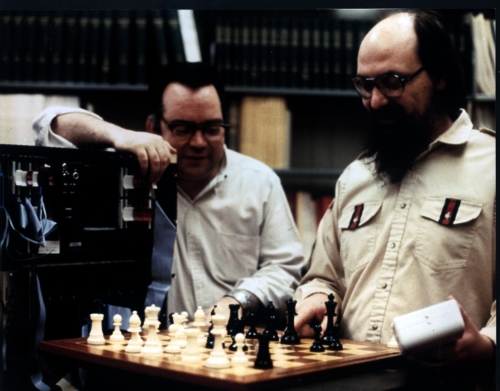 Joe Condon and Ken Thompson in front of Belle chess computer