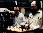 Joe Condon and Ken Thompson in front of Belle chess computer