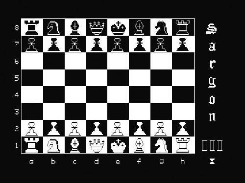 Screenshot of Sargon III chess program running on an Apple II microcomputer