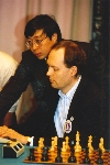 Deep Blue team members Murray Campbell and Feng-Hsiung Hsu at the start of the Deep Blue vs. Kasparov match in Philadelphia, Pennsylvania