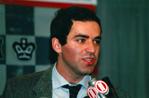 Close-up of Kasparov after winning against IBM's Deep Thought at the New York Academy of Art