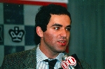 Close-up of Kasparov after winning against IBM's Deep Thought at the New York Academy of Art