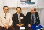 Garry Kasparov, C.J. Tan, and Monroe Newborn at the 1997 Deep Blue vs Kasparov re-match press conference