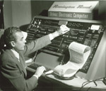 CBS Reporter Charles Collingwood at the Univac I console