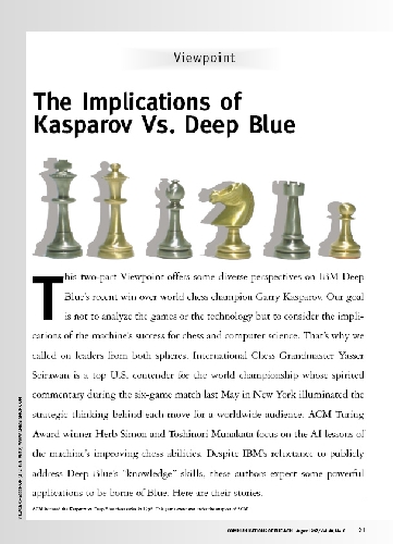 The Implications of Kasparov Vs. Deep Blue